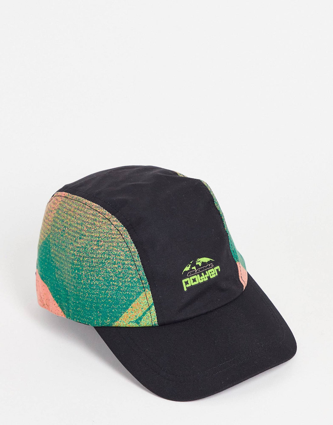 Mens Co-Ord 5 Panel Nylon Cap With Multicolour Panels In Black