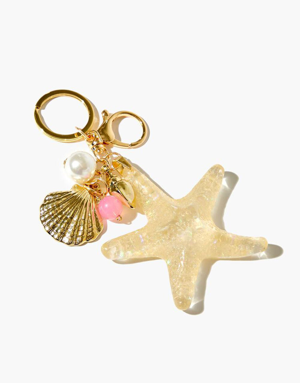 Faux Pearl & Seashell Keychain