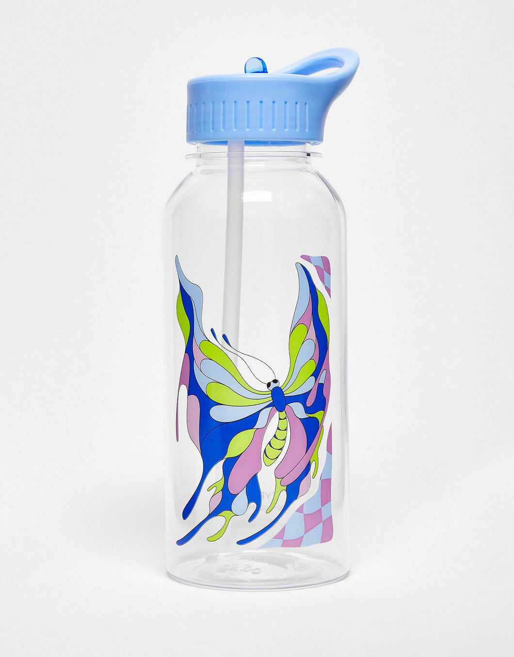 1L Water Bottle In Clear With Butterly Slogan Print